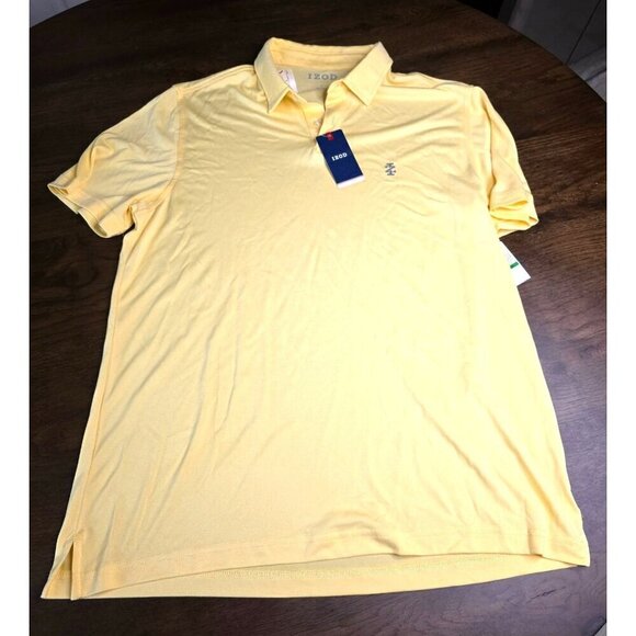 Izod Mens Yellow Polo Shirt L Short Sleeve Soft Cotton Blend Casual Classic - Picture 5 of 6